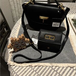 Stylish Black Crossbody Bag and Wallet Set